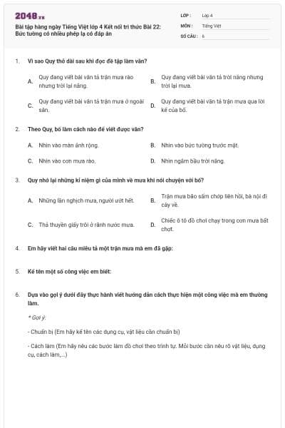 Bài tập hàng ngày Tiếng Việt lớp 4 Kết nối tri thức Bài 22: Bức tường có nhiều phép lạ có đáp án