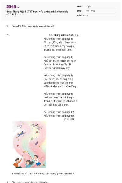 Soạn Tiếng Việt 4 CTST Đọc: Nếu chúng mình có phép lạ có đáp án