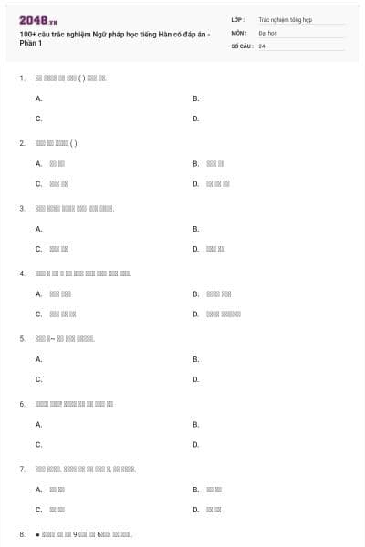 100+ câu trắc nghiệm Ngữ pháp học tiếng Hàn có đáp án - Phần 1