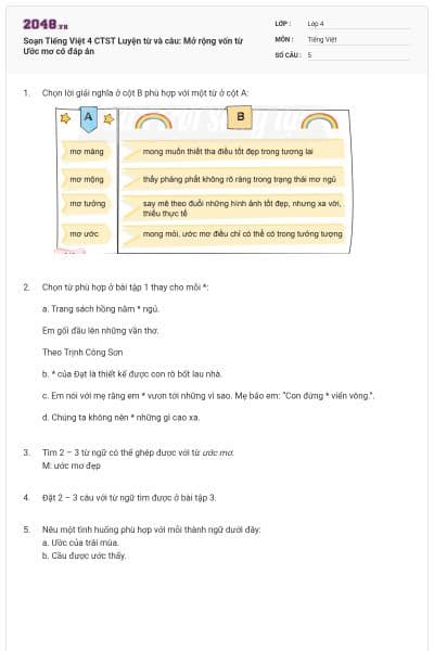 Soạn Tiếng Việt 4 CTST Luyện từ và câu: Mở rộng vốn từ Ước mơ có đáp án