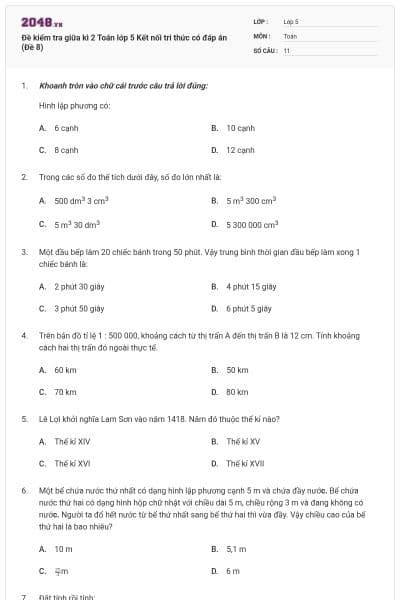 Đề kiểm tra giữa kì 2 Toán lớp 5 Kết nối tri thức có đáp án (Đề 8)