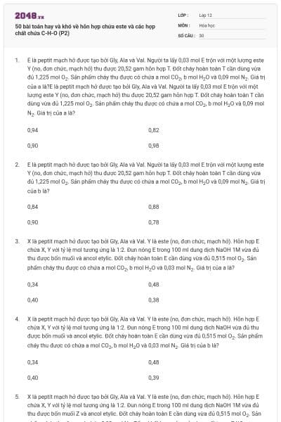 50 bài toán hay và khó về hỗn hợp chứa este và các hợp chất chứa C-H-O (P2)
