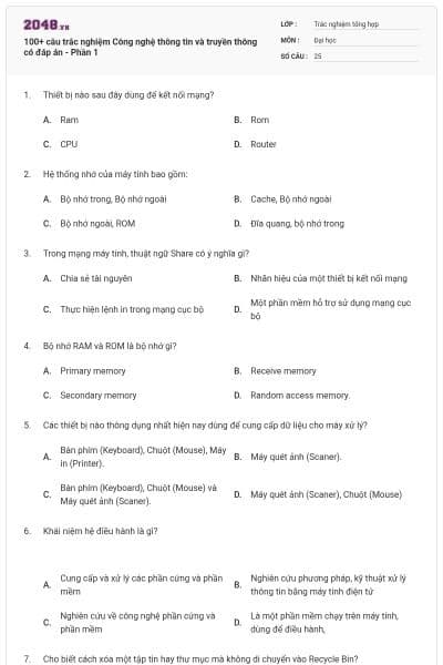 100+ câu trắc nghiệm Công nghệ thông tin và truyền thông có đáp án - Phần 1