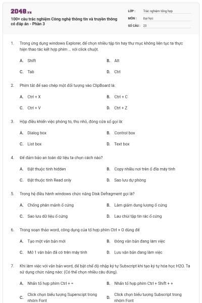 100+ câu trắc nghiệm Công nghệ thông tin và truyền thông có đáp án - Phần 3