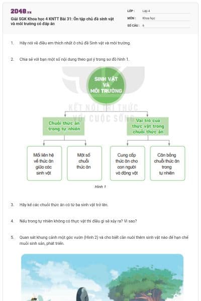 Giải SGK Khoa học 4 KNTT Bài 31: Ôn tập chủ đề sinh vật và môi trường có đáp án
