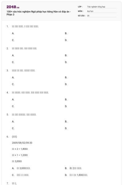 100+ câu trắc nghiệm Ngữ pháp học tiếng Hàn có đáp án - Phần 3