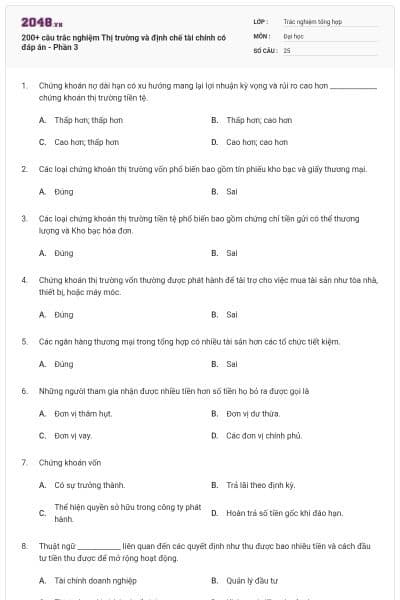 200+ câu trắc nghiệm Thị trường và định chế tài chính có đáp án - Phần 3