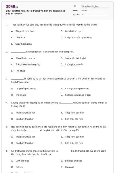 200+ câu trắc nghiệm Thị trường và định chế tài chính có đáp án - Phần 4