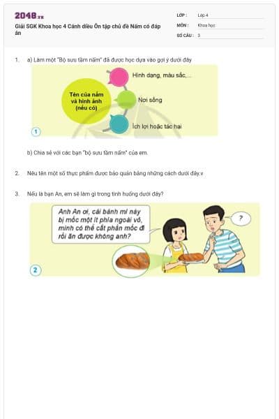 Giải SGK Khoa học 4 Cánh diều Ôn tập chủ đề Nấm có đáp án