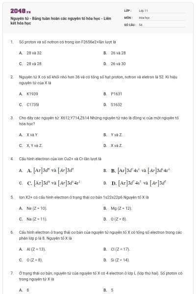 Nguyên tử - Bảng tuần hoàn các nguyên tố hóa học - Liên kết hóa học