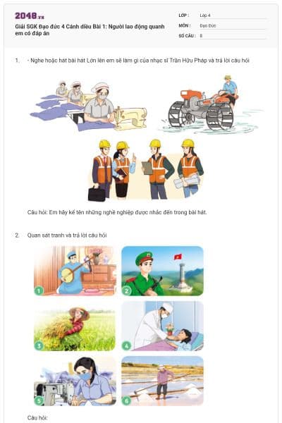 Giải SGK Đạo đức 4 Cánh diều Bài 1: Người lao động quanh em có đáp án