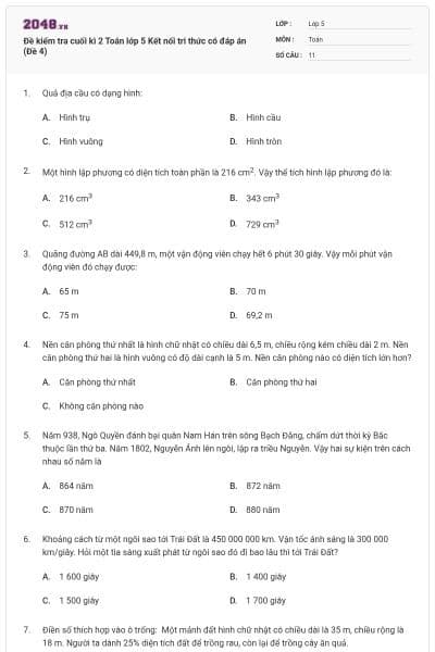 Đề kiểm tra cuối kì 2 Toán lớp 5 Kết nối tri thức có đáp án (Đề 4)
