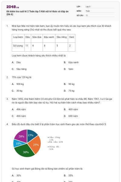 Đề kiểm tra cuối kì 2 Toán lớp 5 Kết nối tri thức có đáp án (Đề 6)