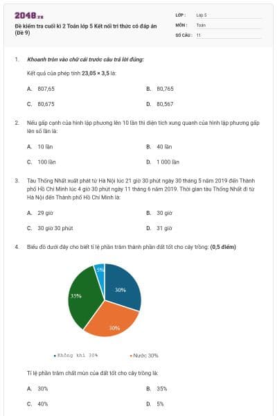 Đề kiểm tra cuối kì 2 Toán lớp 5 Kết nối tri thức có đáp án (Đề 9)