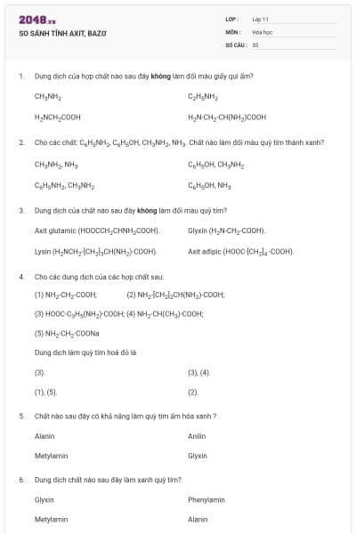 SO SÁNH TÍNH AXIT, BAZƠ