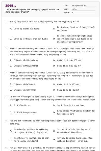 1000+ câu trắc nghiệm Môi trường xây dựng và an toàn lao động có đáp án - Phần 27