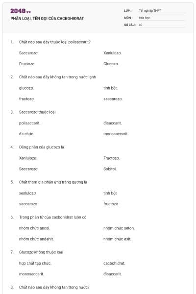 PHÂN LOẠI, TÊN GỌI CỦA CACBOHIĐRAT