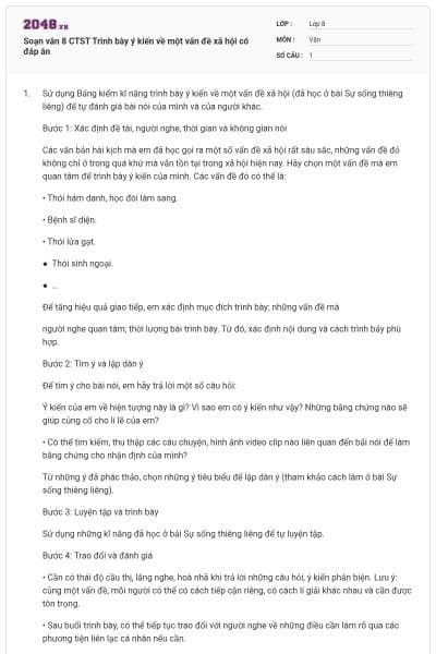 Soạn văn 8 CTST Trình bày ý kiến về một vấn đề xã hội có đáp án