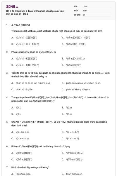 Bộ 5 đề thi giữa kì 2 Toán 6 Chân trời sáng tạo cấu trúc mới có đáp án - Đề 2