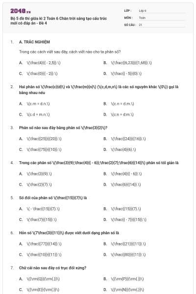 Bộ 5 đề thi giữa kì 2 Toán 6 Chân trời sáng tạo cấu trúc mới có đáp án - Đề 4
