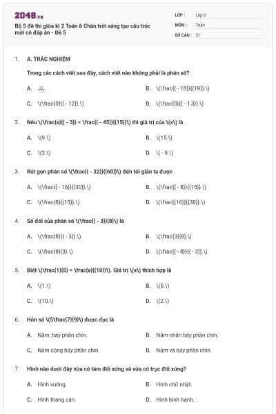 Bộ 5 đề thi giữa kì 2 Toán 6 Chân trời sáng tạo cấu trúc mới có đáp án - Đề 5