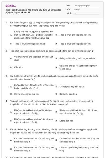 1000+ câu trắc nghiệm Môi trường xây dựng và an toàn lao động có đáp án - Phần 39