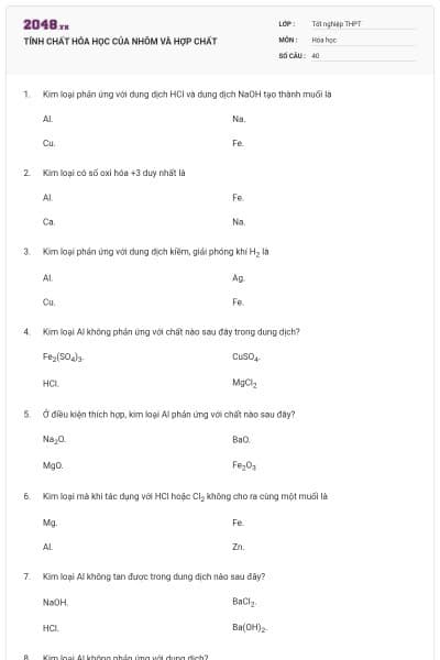 TÍNH CHẤT HÓA HỌC CỦA NHÔM VÀ HỢP CHẤT