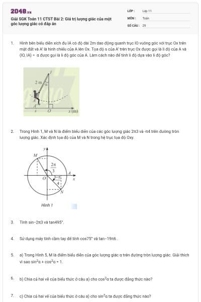 Giải SGK Toán 11 CTST Bài 2: Giá trị lượng giác của một góc lượng giác có đáp án