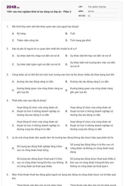 100+ câu trắc nghiệm Kinh tế lao động có đáp án - Phần 3