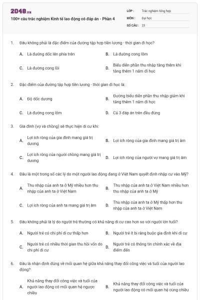 100+ câu trắc nghiệm Kinh tế lao động có đáp án - Phần 4