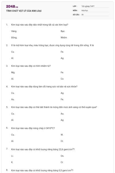 TÍNH CHẤT VẬT LÝ CỦA KIM LOẠI