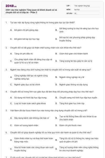 200+ câu trắc nghiệm Tổng quan về khinh doanh số và chuyển đổi số có đáp án - Phần 3