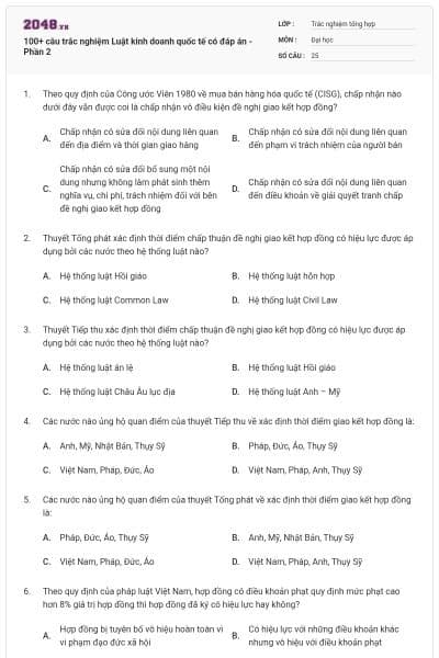 100+ câu trắc nghiệm Luật kinh doanh quốc tế có đáp án - Phần 2