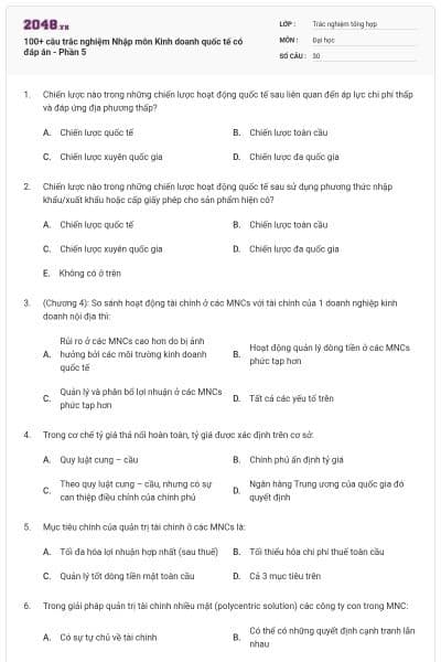 100+ câu trắc nghiệm Nhập môn Kinh doanh quốc tế có đáp án - Phần 5