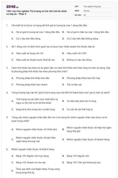 100+ câu trắc nghiệm Thị trường và Các thể chế tài chính có đáp án - Phần 4