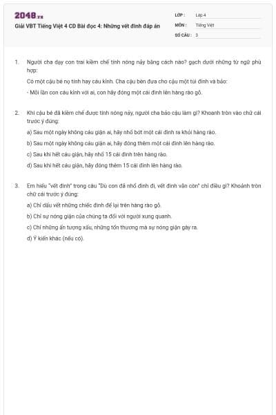 Giải VBT Tiếng Việt 4 CD Bài đọc 4: Những vết đinh đáp án