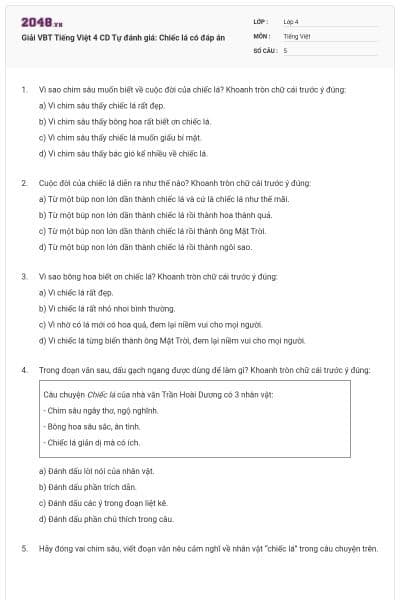 Giải VBT Tiếng Việt 4 CD Tự đánh giá: Chiếc lá có đáp án