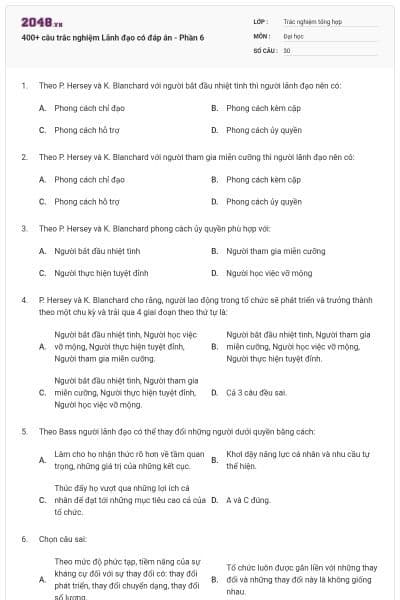 400+ câu trắc nghiệm Lãnh đạo có đáp án - Phần 6