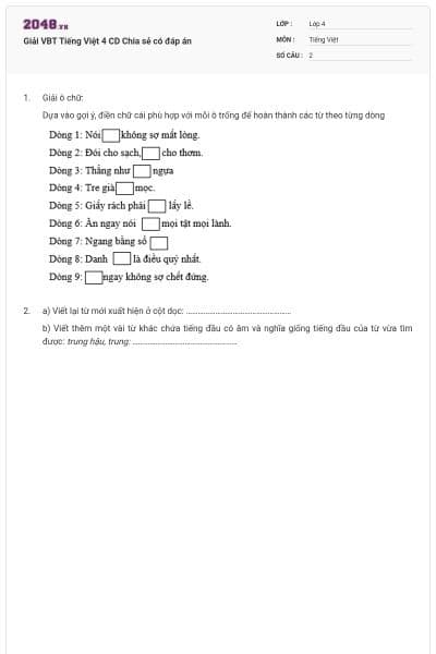 Giải VBT Tiếng Việt 4 CD Chia sẻ có đáp án