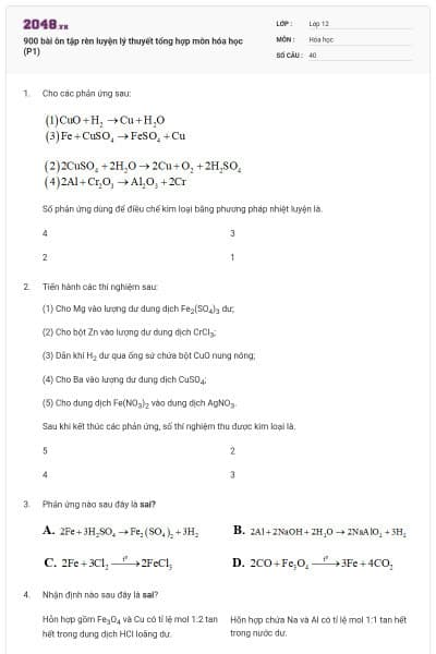 900 bài ôn tập rèn luyện lý thuyết tổng hợp môn hóa học (P1)
