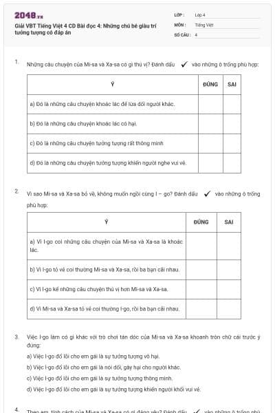 Giải VBT Tiếng Việt 4 CD Bài đọc 4: Những chú bé giàu trí tưởng tượng có đáp án