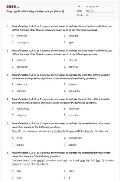 Tổng hợp đề thi thử tiếng anh thpt quốc gia (Đề số 2)