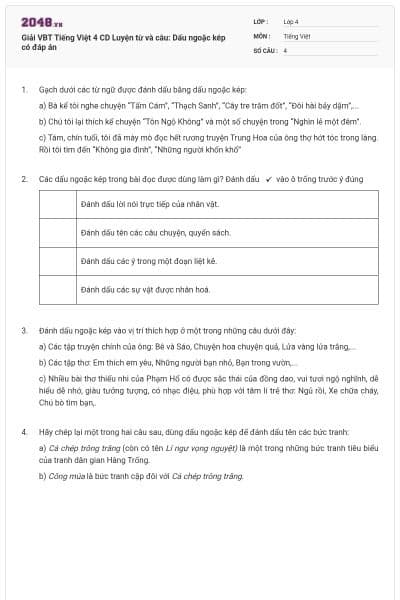 Giải VBT Tiếng Việt 4 CD Luyện từ và câu: Dấu ngoặc kép có đáp án