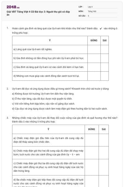 Giải VBT Tiếng Việt 4 CD Bài đọc 3: Người thu gió có đáp án