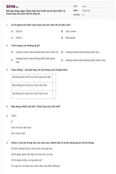 Bài tập hàng ngày Tiếng Việt lớp 3 Kết nối tri thức Bài 14: Cuộc họp của chữ viết có đáp án