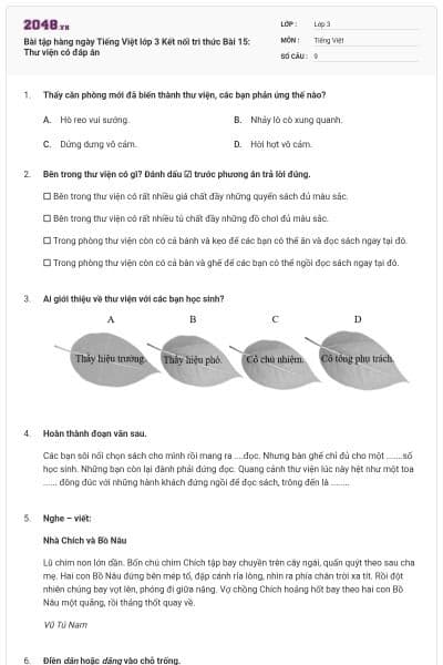 Bài tập hàng ngày Tiếng Việt lớp 3 Kết nối tri thức Bài 15: Thư viện có đáp án