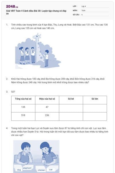 Giải VBT Toán 4 Cánh diều Bài 30: Luyện tập chung có đáp án