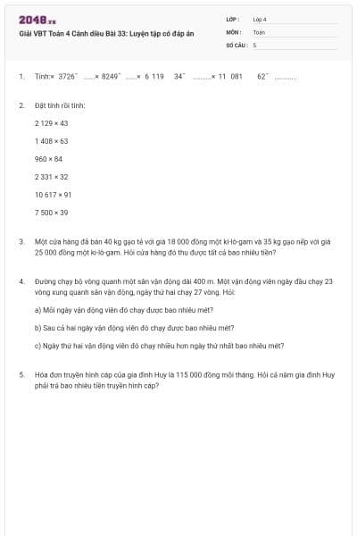 Giải VBT Toán 4 Cánh diều Bài 33: Luyện tập có đáp án