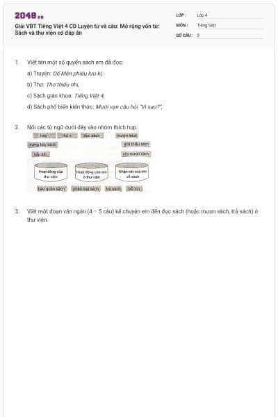 Giải VBT Tiếng Việt 4 CD Luyện từ và câu: Mở rộng vốn từ: Sách và thư viện có đáp án