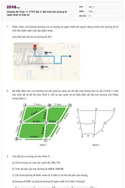 Chuyên đề Toán 11 CTST Bài 3. Bài toán tìm đường đi ngắn nhất có đáp án